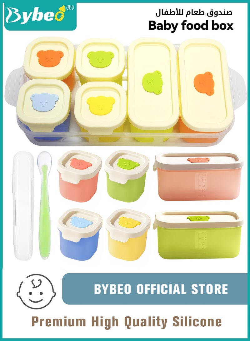 Bybeo 6 PCS Silicone Baby Food Containers, Reusable Infant Food Storage Jars, Small Snack Container with Lids, Freezer Storage Box with Airtight Lids Leak Proof for Infant & Babies, Plus Silicone Baby Spoon, Microwave Dishwasher Friendly - Image 1