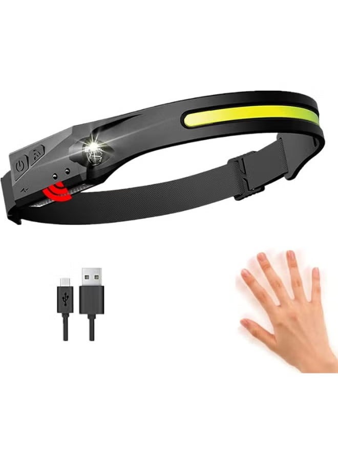 شوبي COB LED Headlamp USB Rechargeable, Hands Free Ultra-Low Profile, 6000 High Lumen, 5 Modes, 270° Illumination Wide-Beam LED Motion Sensor Headlamp, Great for Running, Cycling, Camping 