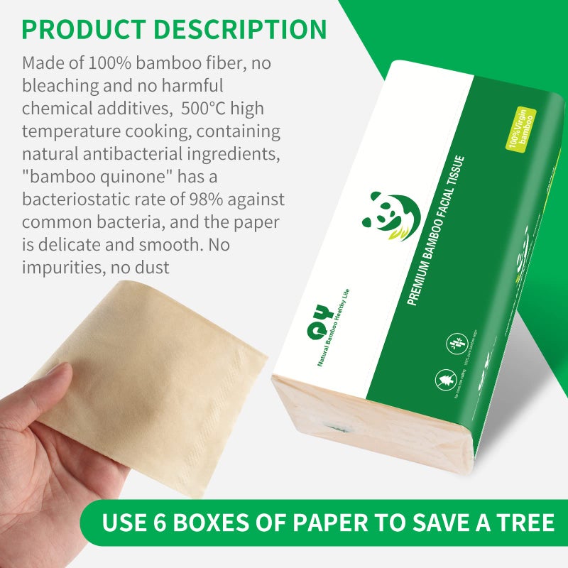 QINGYA Soft Durable Bamboo Facial Tissues - 3 Ply Natural Unbleached Facial Paper Dry or Wet Use 12 Packsï¼ˆ134 Tissue per Pack, 1608 Tissues Totalï¼‰ - Image 5