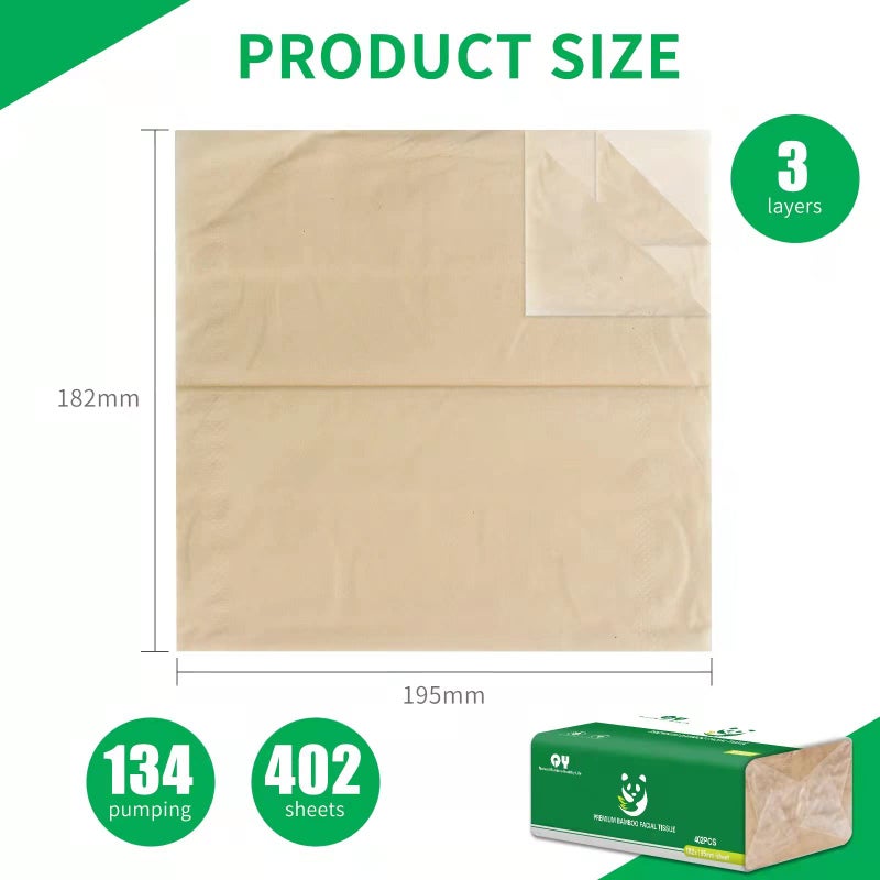 QINGYA Soft Durable Bamboo Facial Tissues - 3 Ply Natural Unbleached Facial Paper Dry or Wet Use 12 Packsï¼ˆ134 Tissue per Pack, 1608 Tissues Totalï¼‰ - Image 2