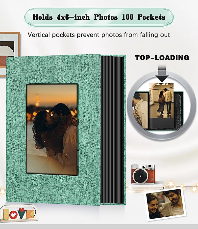EJBLFE Ejblfe Photo Album 4x6 Linen Cover Slide-in Photo Album Book Can Holds 100 4x6 Photos with 50 Black Sheets for Family Wedding Baby and Holiday Pictures (Turquoise)  - Image 3