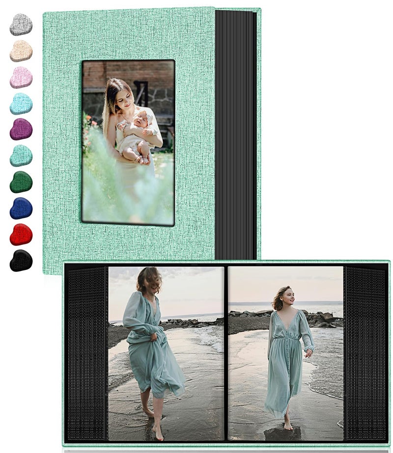 EJBLFE Ejblfe Photo Album 4x6 Linen Cover Slide-in Photo Album Book Can Holds 100 4x6 Photos with 50 Black Sheets for Family Wedding Baby and Holiday Pictures (Turquoise)  - Image 1