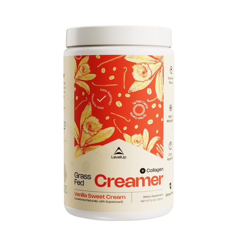 LevelUp Creamer with Energizing MCT Oil and Collagen Peptides Keto Coffee Creamer Supports Natural Energy Ketone Production Vanilla Sweet Cream 11 oz