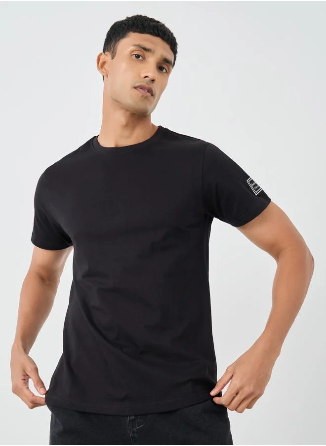 ستايلي Styli Regular Fit Badge Detail Jersey T-Shirt