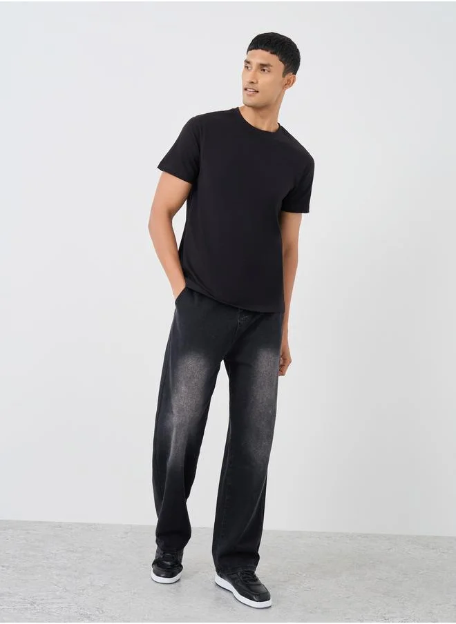 ستايلي Styli Regular Fit Badge Detail Jersey T-Shirt