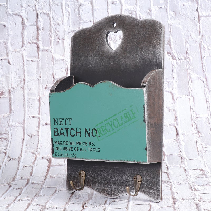 Vintage Letter Box Hanging Organizer Holder Key Rack Postoral Style Wall Storage Sundries Hook Shelf Box( ) - Image 3