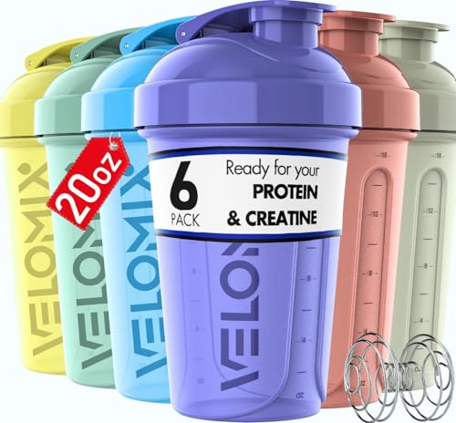 VELOMIX -6 PACK- 20 OZ Protein Shaker Bottles for Protein Mixes, Shaker Cups for Protein Shakes, Small Shaker Bottle Pack, Shaker Cup, Shakers for protein Shakes (Pastel Shades - 6 Pack) - Image 1