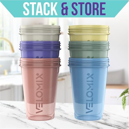 VELOMIX -6 PACK- 20 OZ Protein Shaker Bottles for Protein Mixes, Shaker Cups for Protein Shakes, Small Shaker Bottle Pack, Shaker Cup, Shakers for protein Shakes (Pastel Shades - 6 Pack) - Image 5
