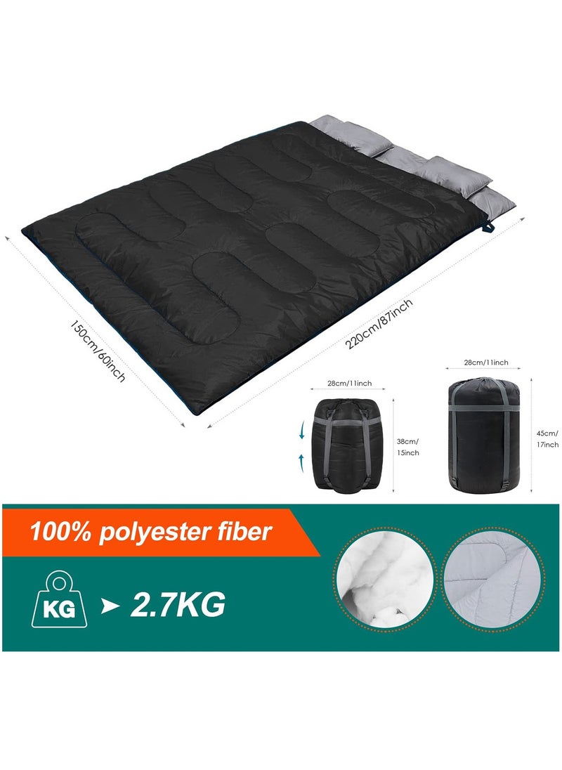 Outdoor Double Camping Sleeping Bag 220cm with Pillow Detachable and Spliced Waterproof Nap Bag Black - pzsku/Z89AC833651A588C858BEZ/45/_/1701243975/eb39c273-0b0b-4e03-aed4-ed9bef3fb14a