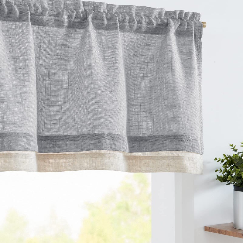 jinchan Linen Valance for Farmhouse Living Room Windows 16 Inch Gray Slubbed Crossed Double Layer Window Valance Light Filtering Rustic Country Overlay Rod Pocket 1 Panel Grey