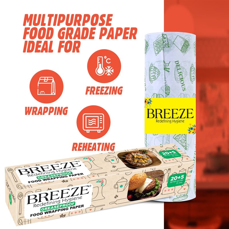 BREEZE BRE016 25 Meters Food Wrapping Paper Multipurpose Greaseproof Microwave Oven Safe Food Grade Butter Papers Pack of 1 Rectangular Box - Image 5