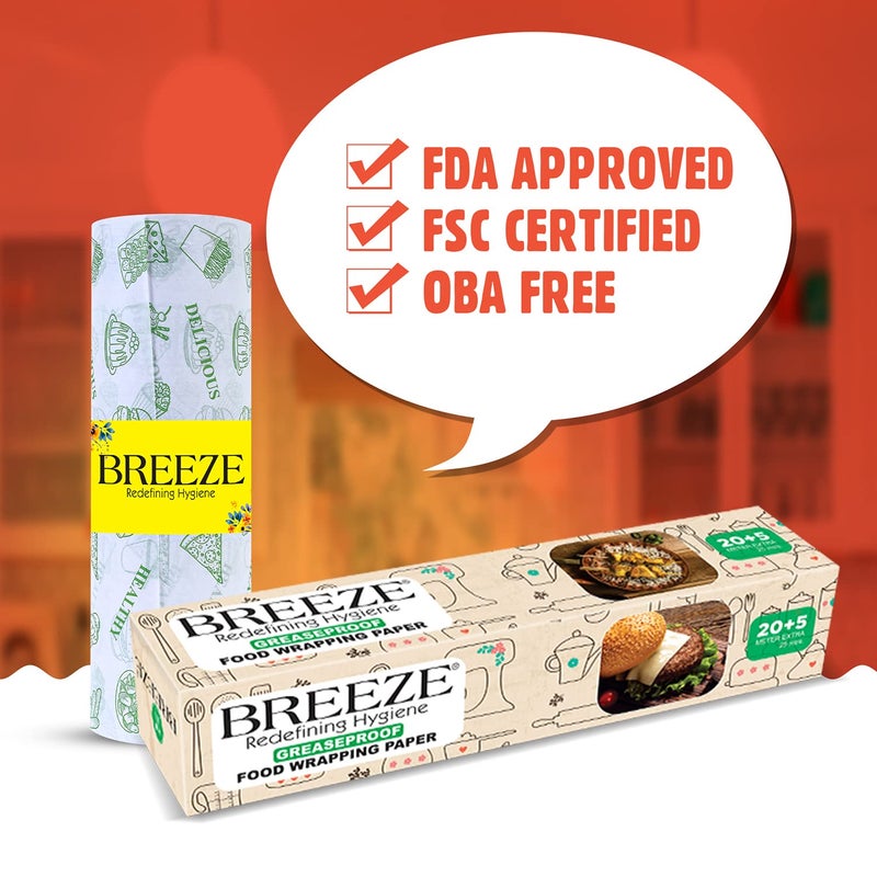 BREEZE BRE016 25 Meters Food Wrapping Paper Multipurpose Greaseproof Microwave Oven Safe Food Grade Butter Papers Pack of 1 Rectangular Box - Image 3