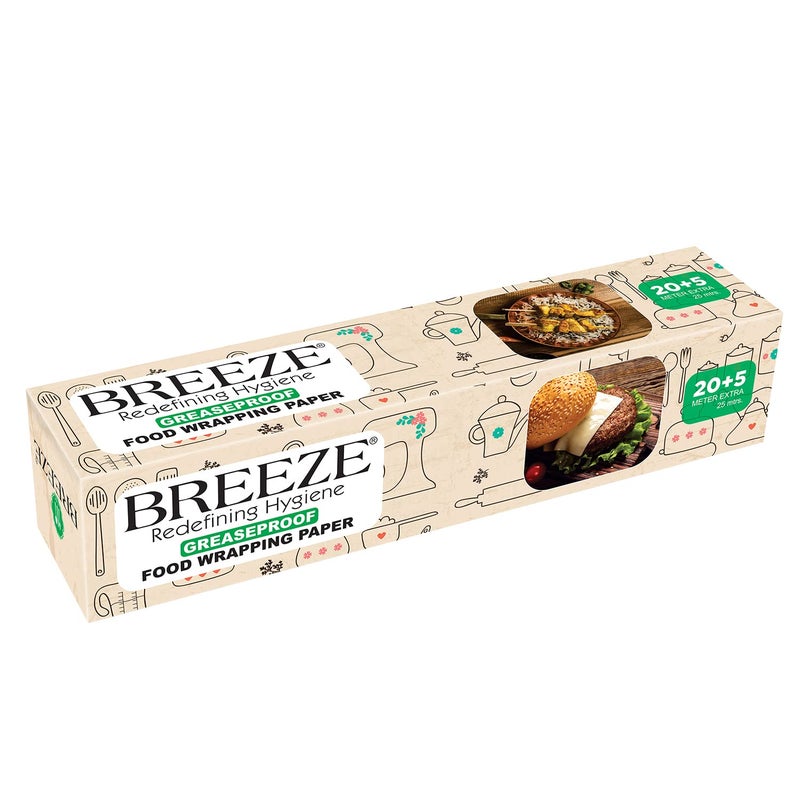BREEZE BRE016 25 Meters Food Wrapping Paper Multipurpose Greaseproof Microwave Oven Safe Food Grade Butter Papers Pack of 1 Rectangular Box - Image 1