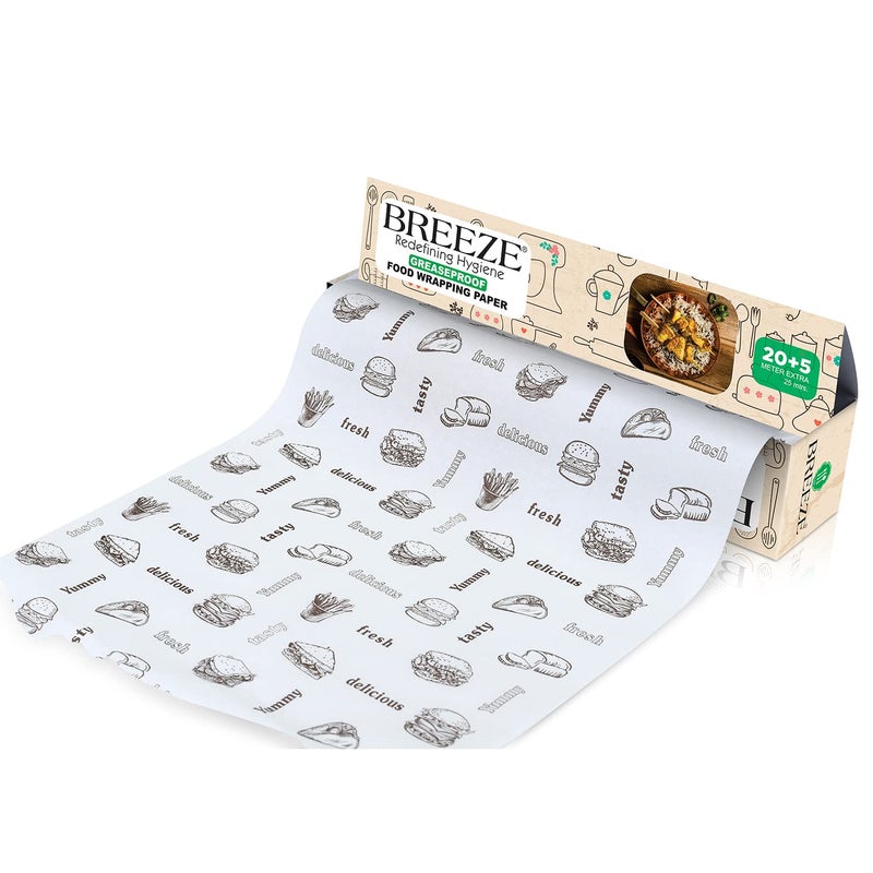 BREEZE BRE016 25 Meters Food Wrapping Paper Multipurpose Greaseproof Microwave Oven Safe Food Grade Butter Papers Pack of 1 Rectangular Box - Image 2