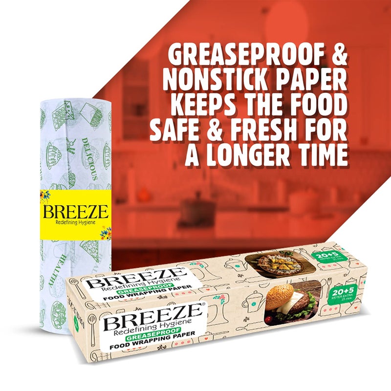 BREEZE BRE016 25 Meters Food Wrapping Paper Multipurpose Greaseproof Microwave Oven Safe Food Grade Butter Papers Pack of 1 Rectangular Box - Image 4