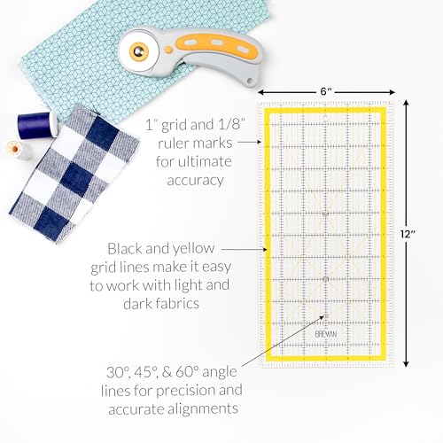 Breman Precision Quilting Rulers – 6x12 Inch Clear Acrylic Rulers for Quilting and Sewing – Laser-Cut Edge, Easy-Read Grid Lines, Angled Markers – Fabric Guide for Left & Right-Handed Users - Image 3