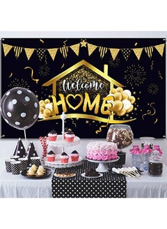 Tatuo Welcome Home Party Decorations Supplies Homecoming Party Backdrop Welcome Back Home Banner Return Home Photography Background For Family Party Home Decoration Photo Booth Black Gold 70.8 X 43.3 Inch  - Image 4