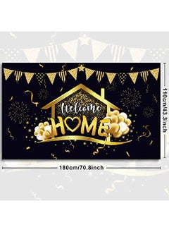 Tatuo Welcome Home Party Decorations Supplies Homecoming Party Backdrop Welcome Back Home Banner Return Home Photography Background For Family Party Home Decoration Photo Booth Black Gold 70.8 X 43.3 Inch  - Image 2
