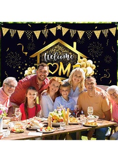 Tatuo Welcome Home Party Decorations Supplies Homecoming Party Backdrop Welcome Back Home Banner Return Home Photography Background For Family Party Home Decoration Photo Booth Black Gold 70.8 X 43.3 Inch  - Image 5