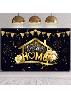 Tatuo Welcome Home Party Decorations Supplies Homecoming Party Backdrop Welcome Back Home Banner Return Home Photography Background For Family Party Home Decoration Photo Booth Black Gold 70.8 X 43.3 Inch  - Image 1