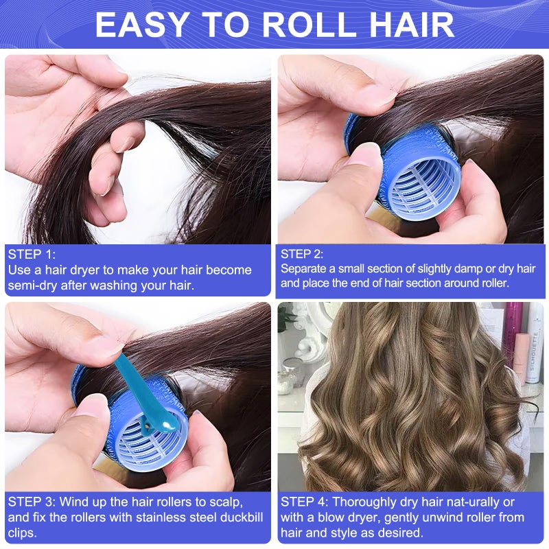 BESSEEK Hair Rollers, 12 Pack Hair Curler Large Hair Rollers for Women, Self Grip Hair Roller with Clips, Blue - Image 5