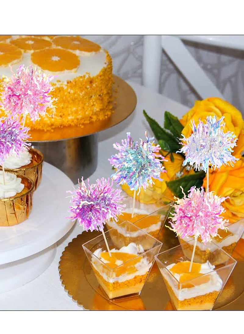 Excefore 120 Pcs Cupcake Toppers, Cupcake Picks Foil Frill Toothpicks Firework Cupcake Topper, Cake Decorations Fruit Food Pick for Wedding Birthday New Year Eve Graduation Party Decor - Image 4