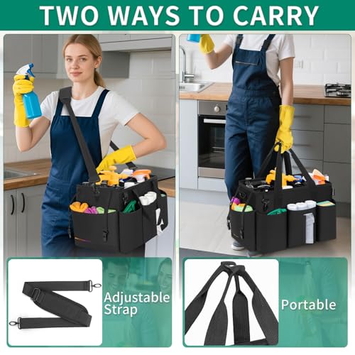 IBVIVIC Wearable Cleaning Caddy Bag for Cleaning Supplies, Large Capacity Cleaning Organizer Tote Bag Simple Kitchen Cleaning Supplies Storage Bag for Cleaners Housekeepers (Black) - Image 5