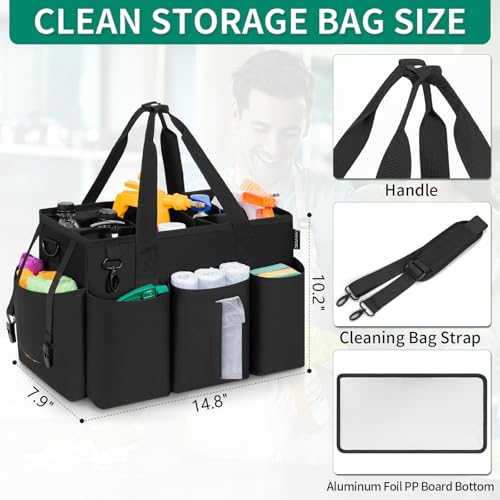 IBVIVIC Wearable Cleaning Caddy Bag for Cleaning Supplies, Large Capacity Cleaning Organizer Tote Bag Simple Kitchen Cleaning Supplies Storage Bag for Cleaners Housekeepers (Black) - Image 2