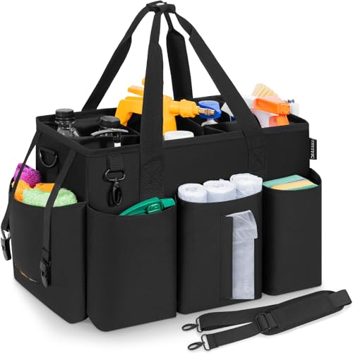 IBVIVIC Wearable Cleaning Caddy Bag for Cleaning Supplies, Large Capacity Cleaning Organizer Tote Bag Simple Kitchen Cleaning Supplies Storage Bag for Cleaners Housekeepers (Black) - Image 1