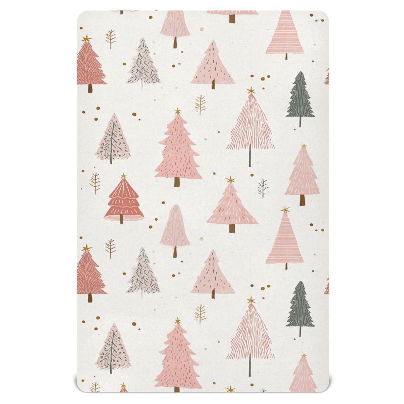 Pfrewn Christmas Crib Sheets for Boys Girls Pink Pastel Christmas Trees Star Gold Glitter Fitted Crib Sheet for Mini Crib Mattress Stretch Soft Winter Pattern Toddler Baby Playard Sheet39x27IN - Image 2
