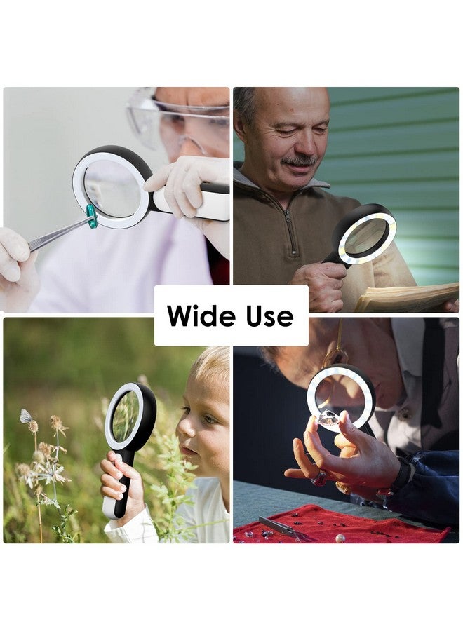 موكو عدسة مكبرة مع ضوء، عدسة مكبرة كبيرة محمولة باليد 30X 18 مصباح LED 3 أوضاع مكبرة مضيئة للأطفال المسنين للقراءة والمجلات والعملات والمجوهرات والاستكشاف والتفتيش، باللون الأسود - Image 4