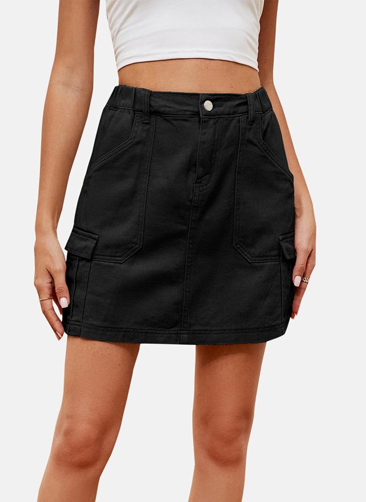 YUNIQEE Black Mid Rise Plain Mini Skirt - Image 5