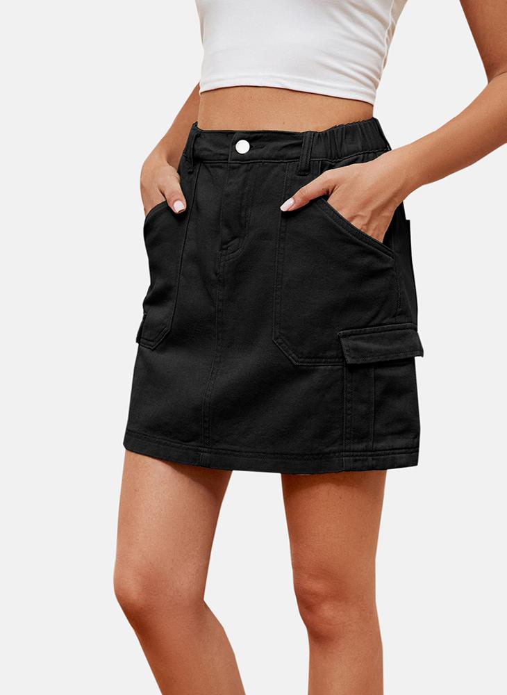 YUNIQEE Black Mid Rise Plain Mini Skirt - Image 4