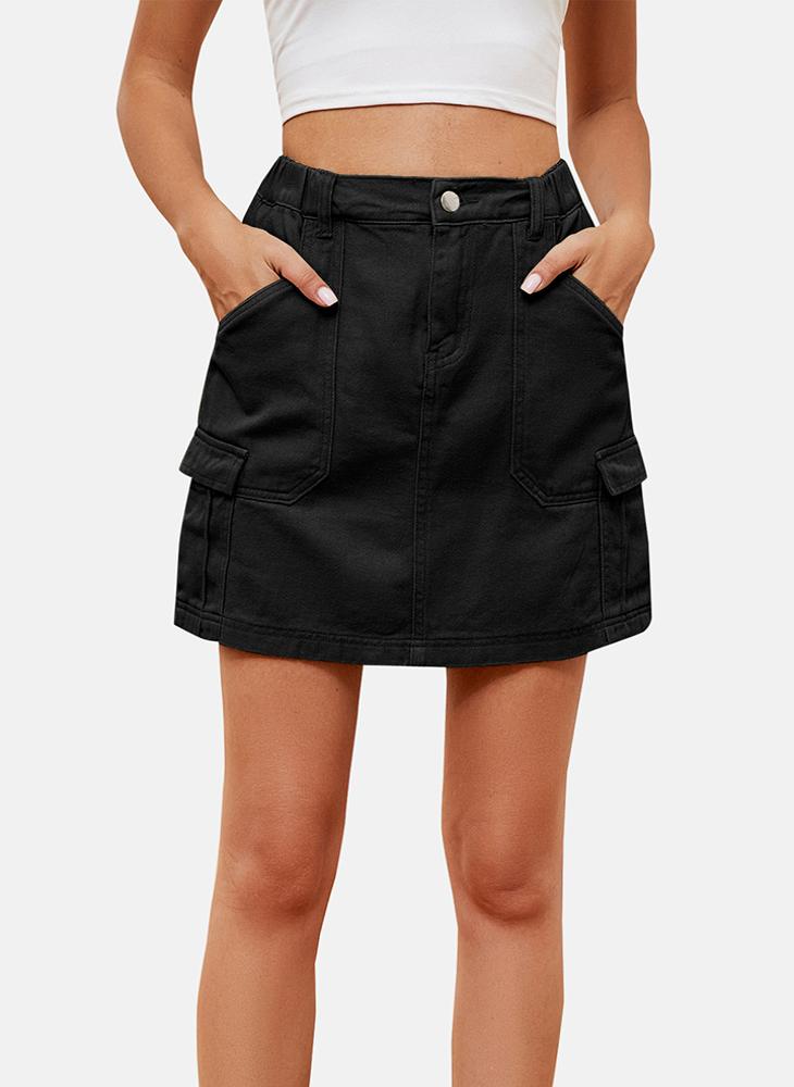 YUNIQEE Black Mid Rise Plain Mini Skirt - Image 3