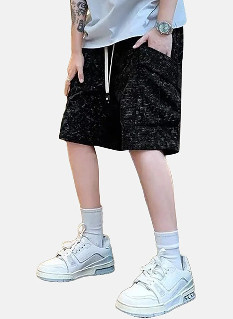 يونيكي Black Mid Rise Printed Slim Fit Shorts