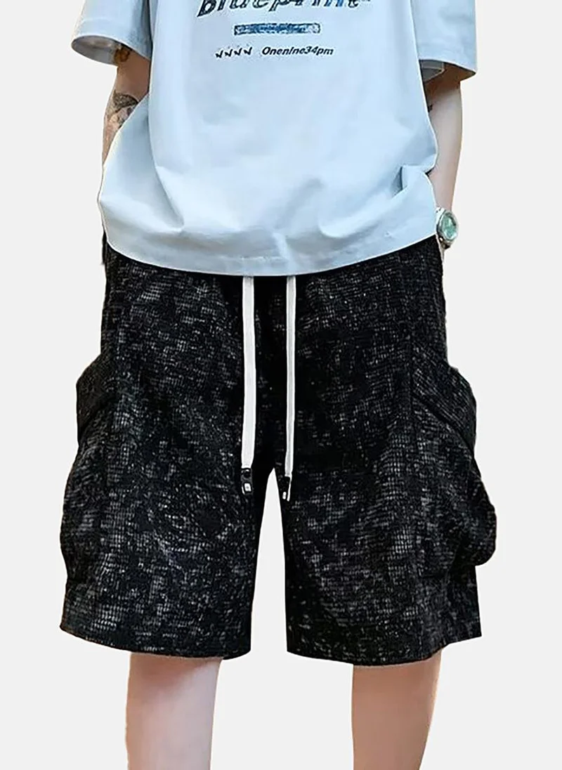 يونيكي Black Mid Rise Printed Slim Fit Shorts
