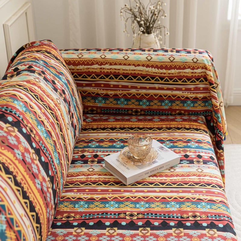 Erbnaryx Boho Couch Cover Sofa Covers Tassels Designe for Sectional Sofa Washable 3 Cushion Couch Living Room (A8, 71"x134") - Image 3