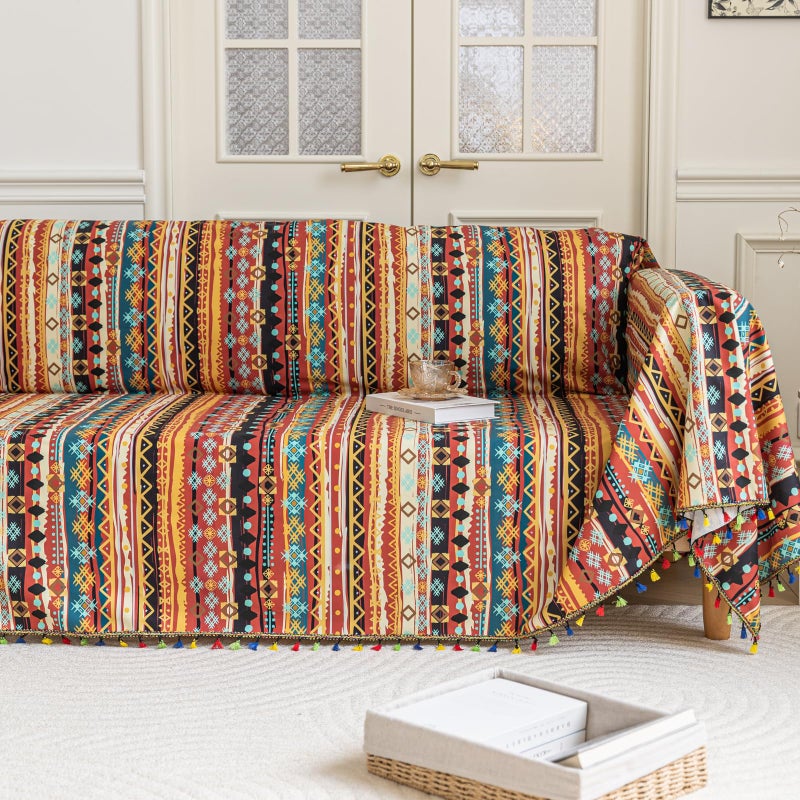 Erbnaryx Boho Couch Cover Sofa Covers Tassels Designe for Sectional Sofa Washable 3 Cushion Couch Living Room (A8, 71"x134") - Image 1