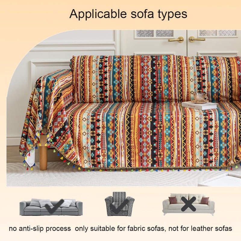 Erbnaryx Boho Couch Cover Sofa Covers Tassels Designe for Sectional Sofa Washable 3 Cushion Couch Living Room (A8, 71"x134") - Image 5