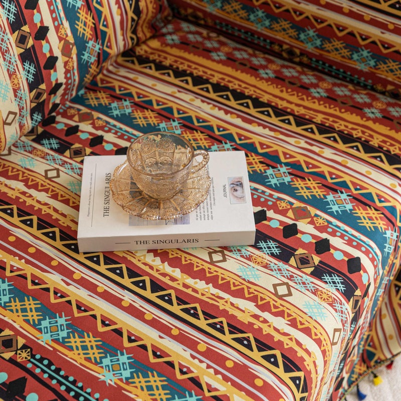 Erbnaryx Boho Couch Cover Sofa Covers Tassels Designe for Sectional Sofa Washable 3 Cushion Couch Living Room (A8, 71"x134") - Image 2
