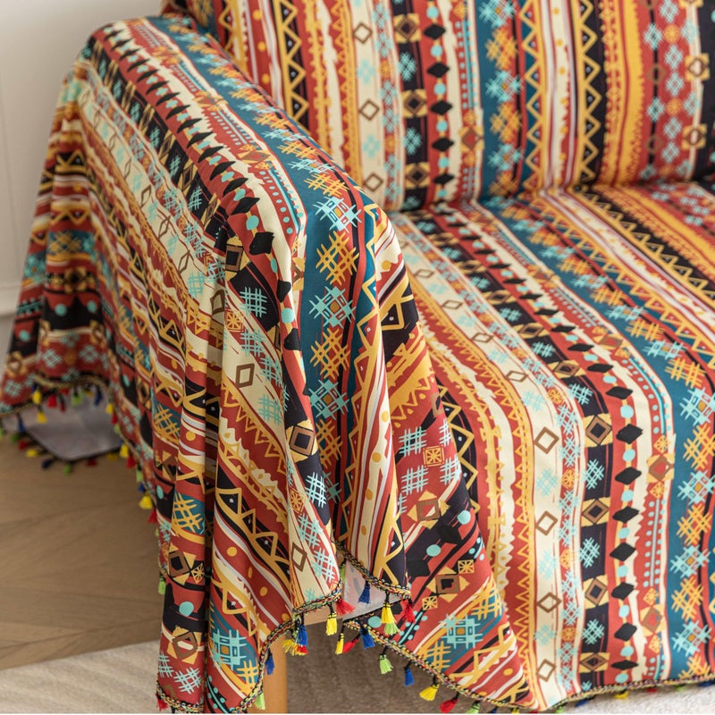 Erbnaryx Boho Couch Cover Sofa Covers Tassels Designe for Sectional Sofa Washable 3 Cushion Couch Living Room (A8, 71"x134") - Image 4