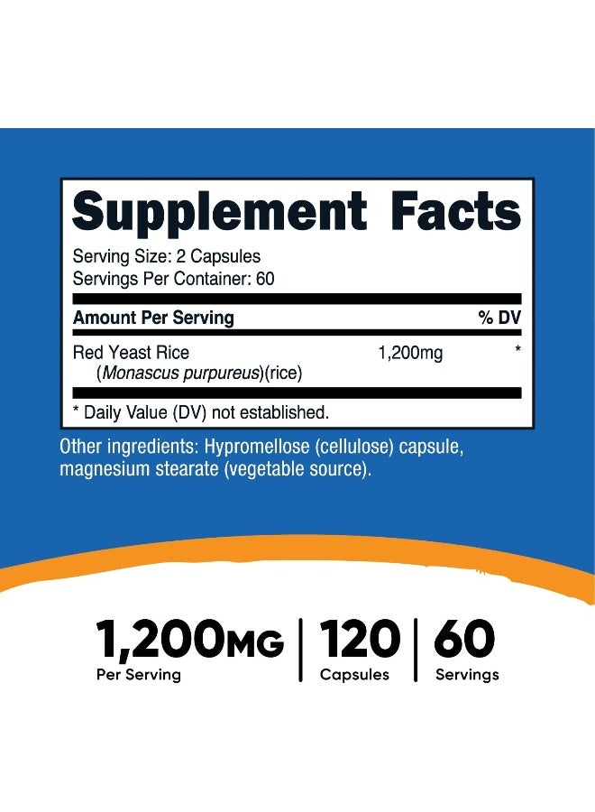 Nutricost Red Yeast Rice 1200Mg, 120 Capsules - 60 Serv, Veggie Caps, Non-Gmo, Gluten Free - Image 2