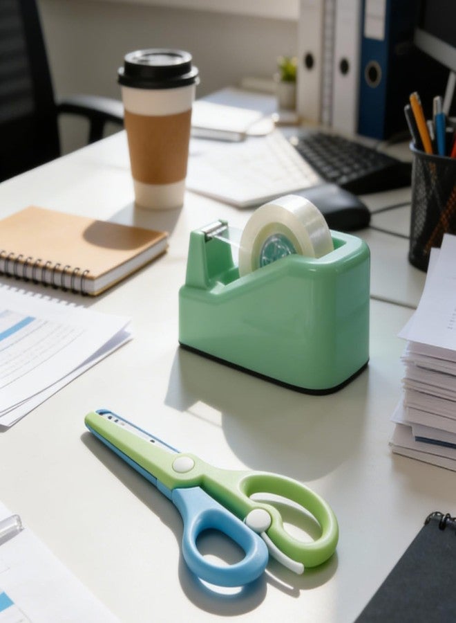 XEUZK Desktop Tape Dispenser Kits with Weighted Nonskid Base Tape Dispenser- Includes 9 Rolls of Transparent Tape(0.71 Inch x 500 inches Each) & Blue Scissors, 2 Pcs Tweezers (Green) - Image 4