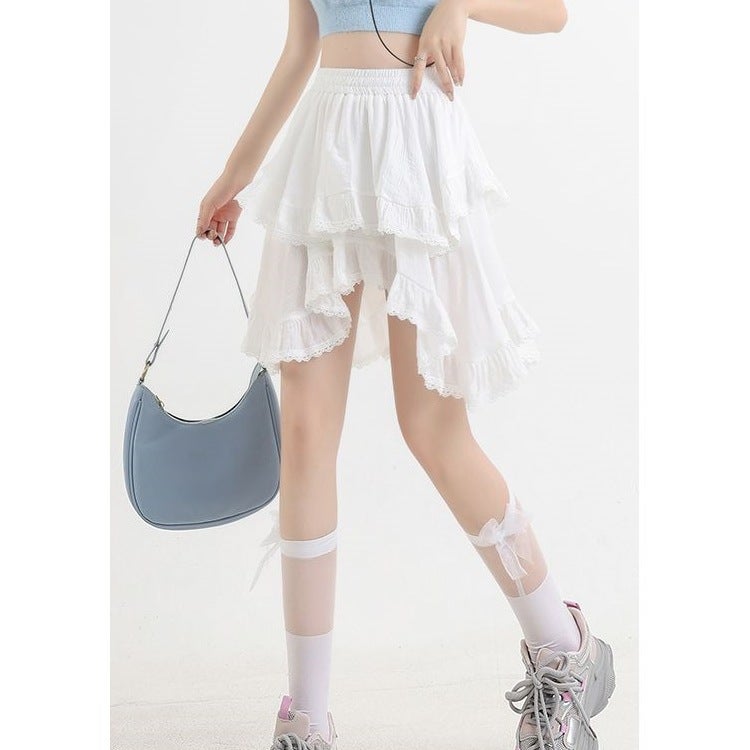 South Korea Personality Design Sense Irregular Lace Stitching Slim Cake Skirt Skirt Short Skirt - Image 4