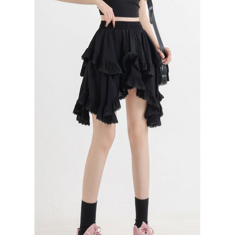 South Korea Personality Design Sense Irregular Lace Stitching Slim Cake Skirt Skirt Short Skirt - Image 3