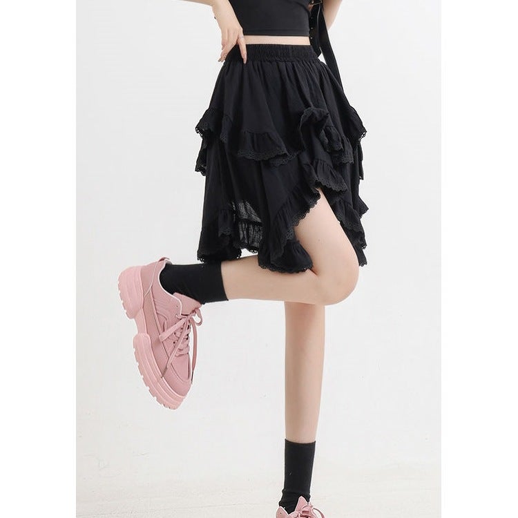 South Korea Personality Design Sense Irregular Lace Stitching Slim Cake Skirt Skirt Short Skirt - Image 5