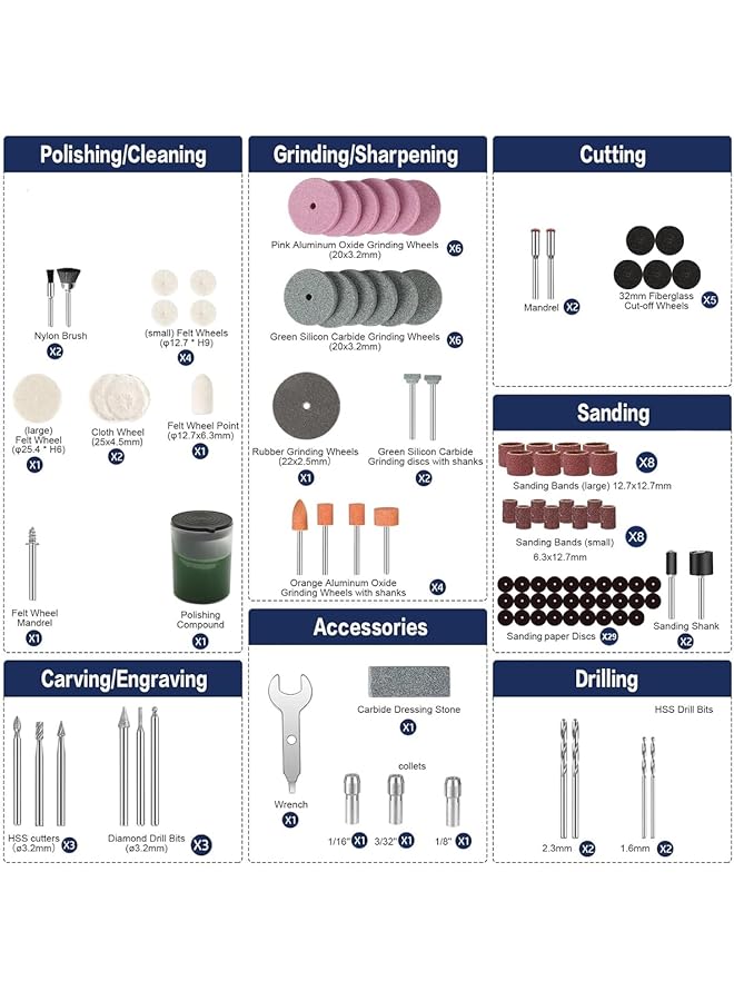 إيروريكس مجموعة ملحقات الأدوات الدوارة 100 قطعة مع حقيبة تخزين للتلميع والصنفرة والقطع والحفر والطحن متوافقة مع Dremel والأدوات الدوارة الأخرى - Image 4