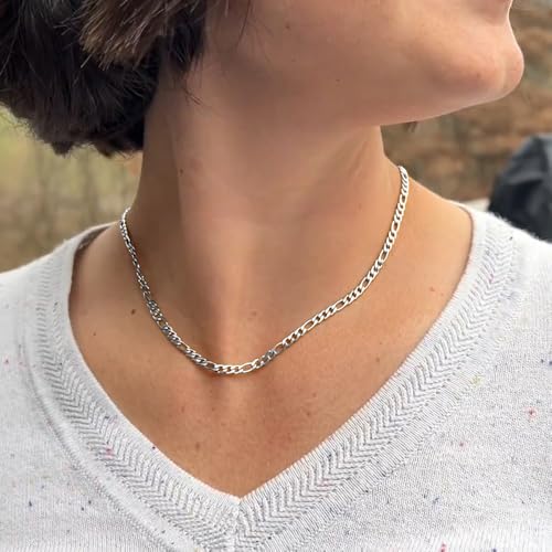 Monily Mens Chain 4MM 18 Inches Stainless Steel Figaro Necklace for Women Mens - Image 3