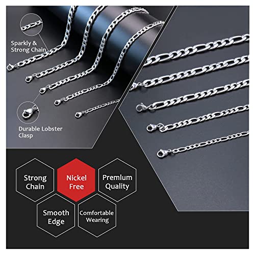 Monily Mens Chain 4MM 18 Inches Stainless Steel Figaro Necklace for Women Mens - Image 4