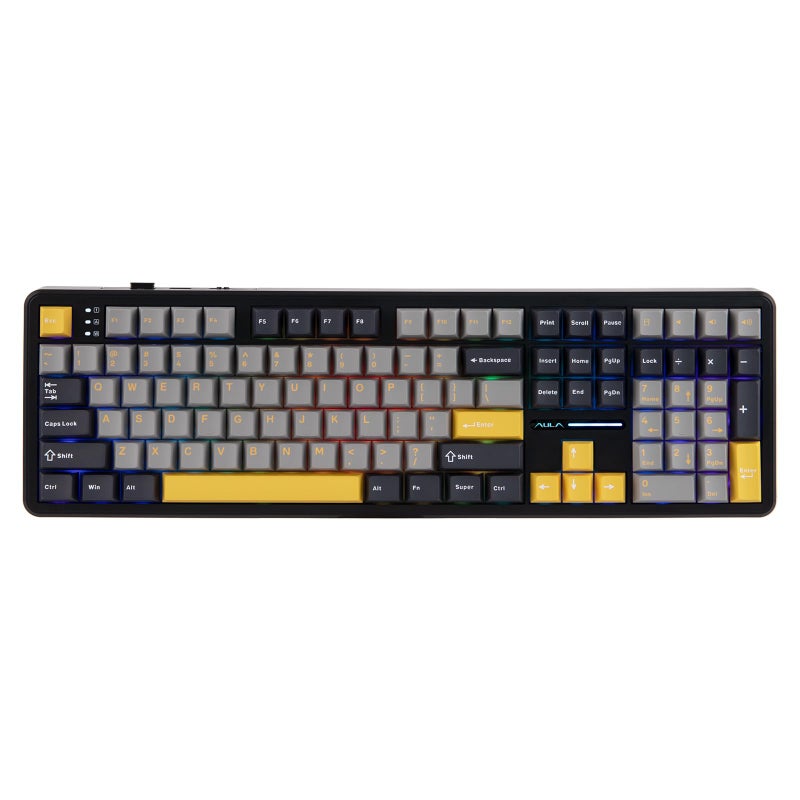 MechLands Aula F108 100 Wireless Gaming Keyboard Full Size Custom Gasket Mechanical Keyboard 4000mAh Battery Programmable 108 Keys HotSwappable for WinMac GreyYellow - Image 2